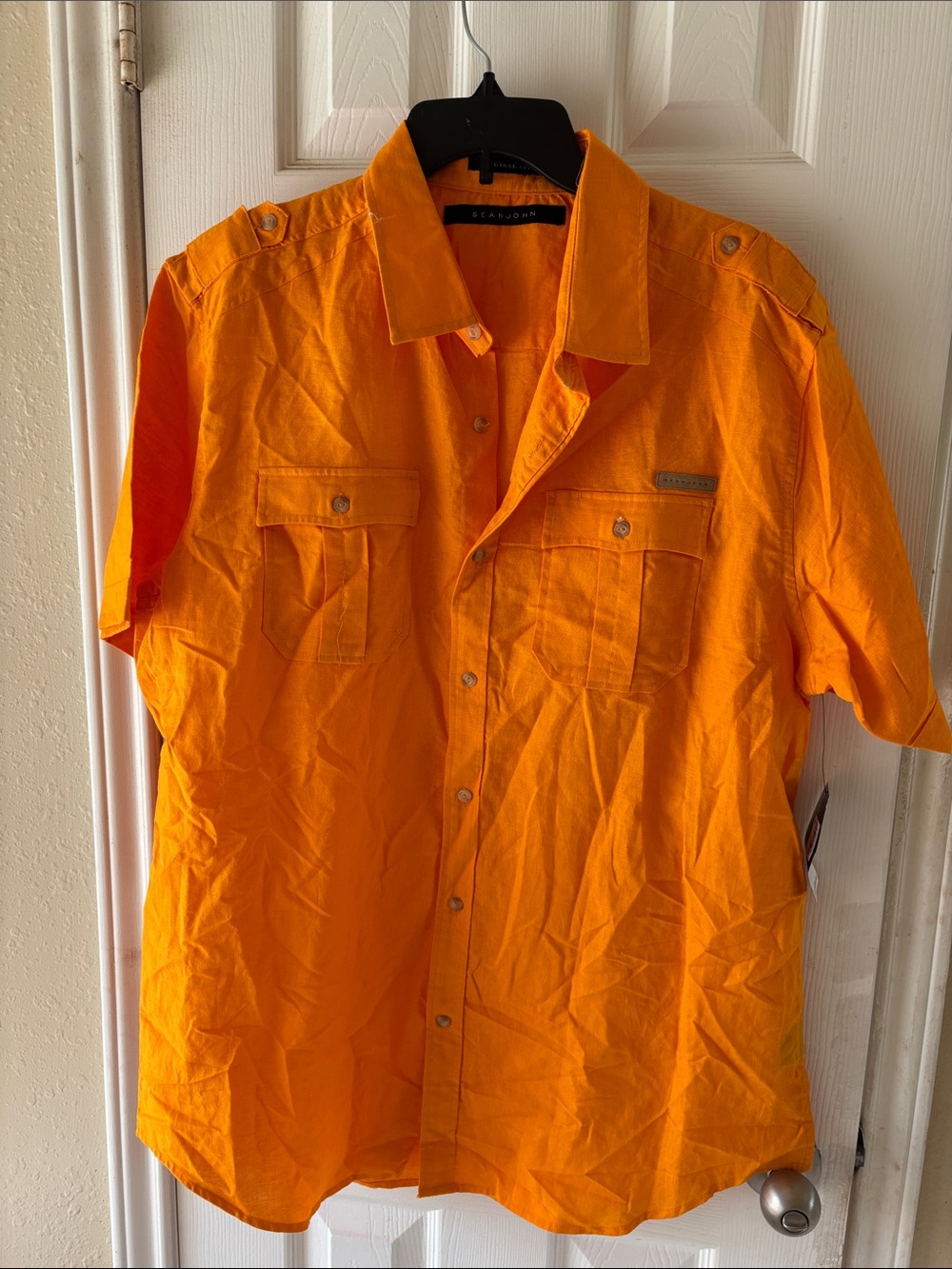 Sean John Orange Linen Blend Men's Shirt. NWT